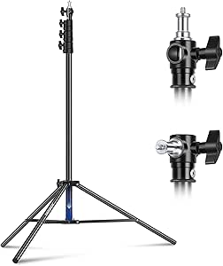 NEEWER 9.8ft/3m Air Cushioned Light Stand, Heavy Duty Metal Photography Tripod Stand with 1/4" to 3/8" Reversible Spigot, 3 Way Mounting Interface & Metal Locking Knobs, Max Load 5.5lb/2.5kg