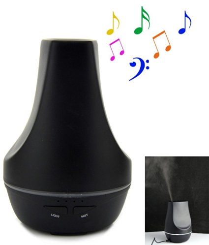 BestFire® Unique Music Design 100ml Aroma Essential Oil Diffuser Ultrasonic Air Humidifier with 4 Timer Settings LED Color Mode with Anti-dry Protection Suitable for Home Yoga Office SPA Bedroom - Black