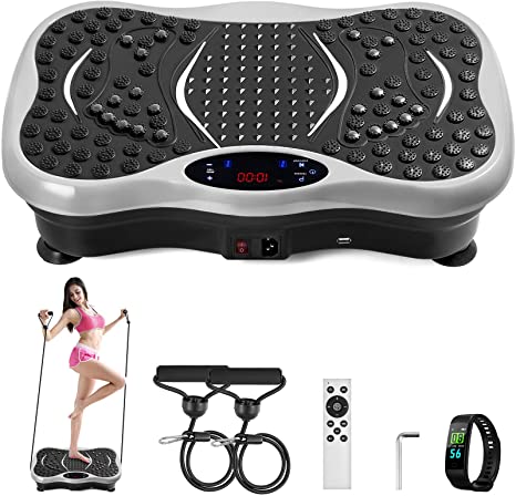 Loveshare Vibration Plate Platform Sliver Full Body Exercise 350Lbs LCD 3 Levels Massage Remote Bluetooth USB Music Intelligent Watch Fitness Machine