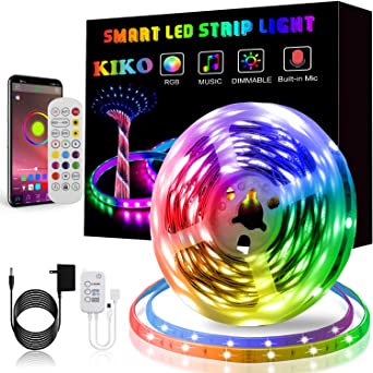 LED Strip Lights, KIKO Smart Color Changing Rope Lights 16.4ft/5M SMD 5050 RGB Light Strips with Bluetooth Controller Sync to Music Apply for TV, Bedroom, Party and Home Decoration