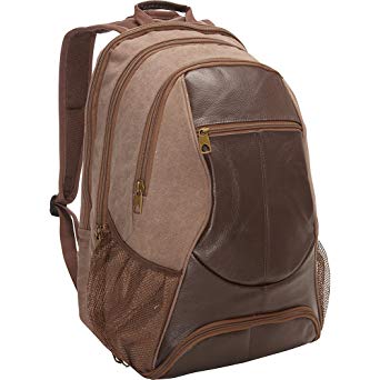 R & R Collections Leather & Canvas Laptop Backpack With Shoe Compartment