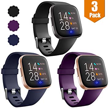 Maledan Replacement Bands for Fitbit Versa/Versa 2/Versa Lite Edition/Versa Special Edition, Waterproof Accessories Sport Band for Fitbit Versa Smart Watch Women Men, 3-Pack, Large Small