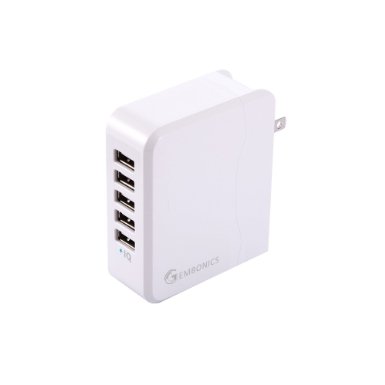 Multi USB Wall Charger, Gembonics 5-Port 36W Auto Detect Travel Power Adapter for iPhone 6 Plus 5S 5C 5, iPad Air Mini, Samsung Galaxy S6 S5 S4, Note 4 3, LG G3, HTC One, Nexus, iPods and More (White)