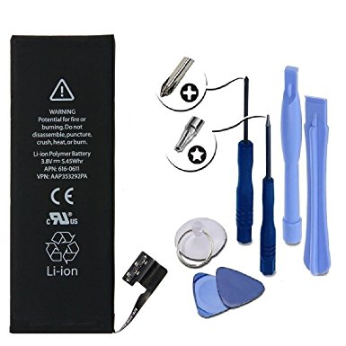 Antels Zero Cycle Li-ion for Apple iPhone 5 3.8V 1440 mAh Replacement Battery Kit with Tools   TEMPERED GLASS