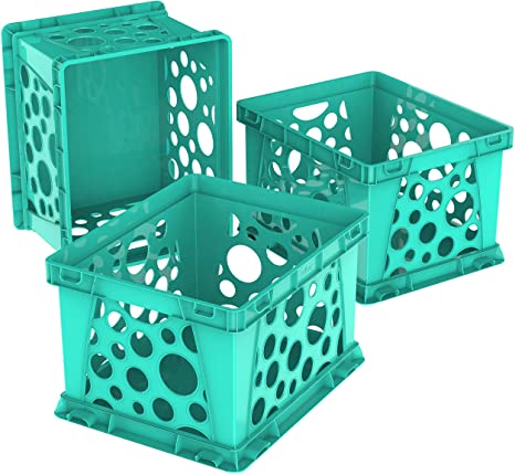 Storex Mini Crate, 9 x 7.75 x 6 Inches, School Teal, Case of 3 (61634U03C)