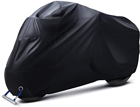 Ohuhu Motorcycle Cover All Season Universal Weather Premium Quality Waterproof Sun Outdoor Protection with Lock-Holes & Storage Bag Fits up to 108" Motorcycles Vehicle Cover,Black