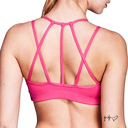 Matymats Active Strappy Sports Bra Medium Impact Workout Running Yoga Bra Tops with Removable Pads