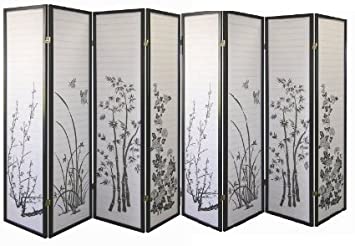 3-Panel Flower Design Wood Shoji Screen / Room Divider (8 Panel)