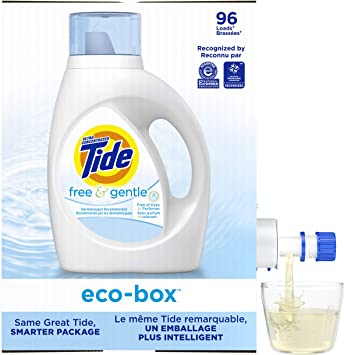 Tide Free & Gentle Liquid Laundry Detergent eco-Box, HE Compatible, 105 fl oz, 96 Loads