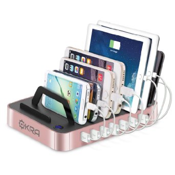 Okra® 7-Port Hub USB Desktop Universal Charging Station Multi Device Dock for iPhone, iPad, Samsung Galaxy, LG, Tablet PC and all Smartphones and Tablets (Rose Gold)