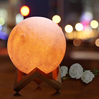 Zoweetek Moon Lamp 3D Printing with Dock, LED Night Light USB Rechargeable, Touch Control and 3 Adjustable Colors for kids, Gifts and Home Decoration(15cm)