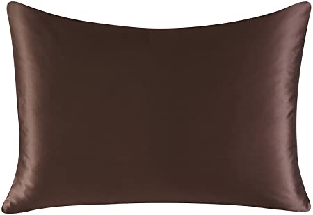 Townssilk Both Side 100% 19mm Silk Pillowcase Queen Size Pillow Case Cover with Hidden Zipper Brown