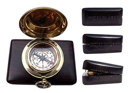 MAH Handmade Brass Push Button Engravable Direction Pocket Compass.