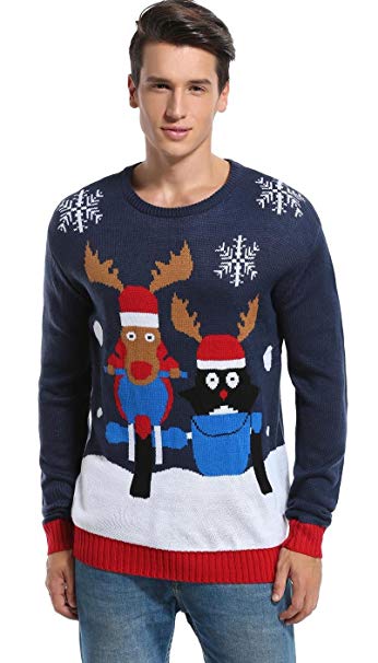 Daisysboutique Men's Holiday Reindeer Snowman Santa Snowflakes Sweater