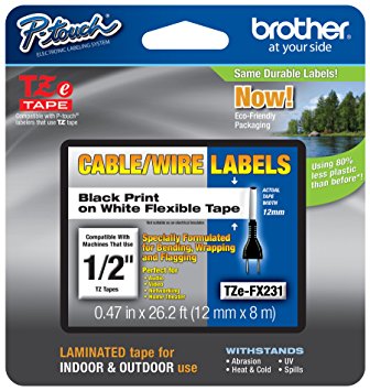 Brother Laminated Flexible ID 1/2 Inch Tape, in Clam Retail Packaging, Black on White (TZeFX231CS) - Retail Packaging