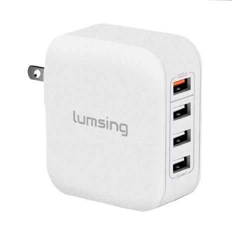 Lumsing Quick Charge 20 Multi-Port USB Wall Charger33W Charging Station Dock 1 Port QC20  3 Port with Smart IC Technology 4 Port Wall Charging Hub for SmartPhones-Grey