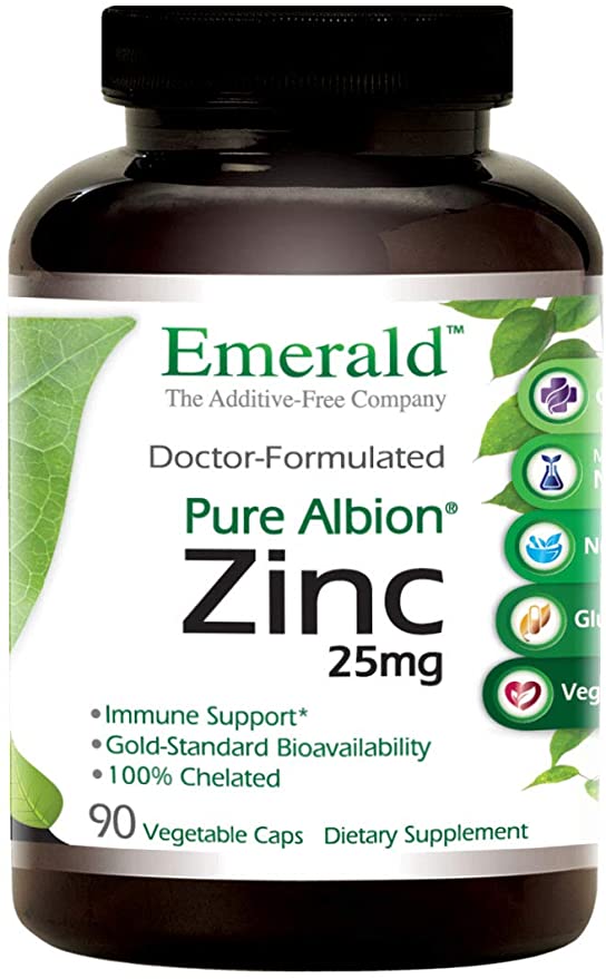 Emerald Labs Zinc 25mg (Pure Albion) to Support Immune Health, Cell Function and Metabolism - 90 Vegetable Capsules