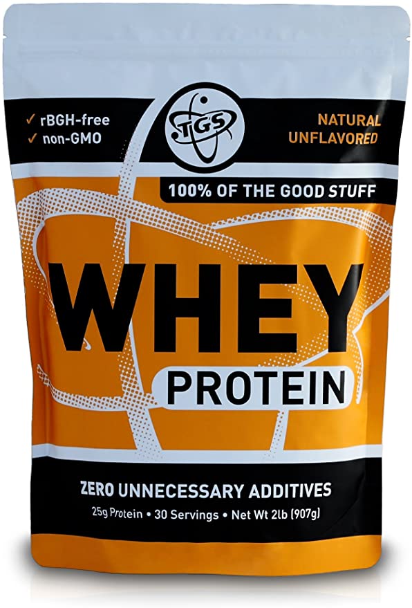 TGS 100% Whey Protein Powder Unflavored, Unsweetened, Keto Friendly - 2lb - All Natural, Low Carb, Low Calorie, No Soy, Made in USA