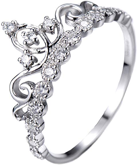 Guliette Verona Dainty Rhodium-Plated Sterling Silver Princess Crown Ring
