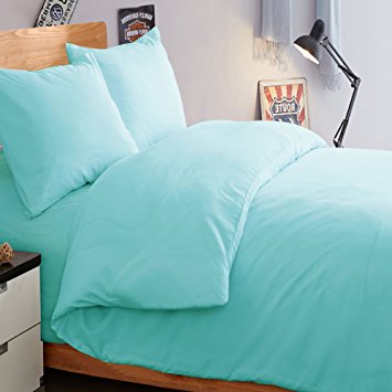 NTBAY 3 Pieces Duvet Cover Set Solid Color Microfiber with Hidden Zip(Queen, Fair Aqua)