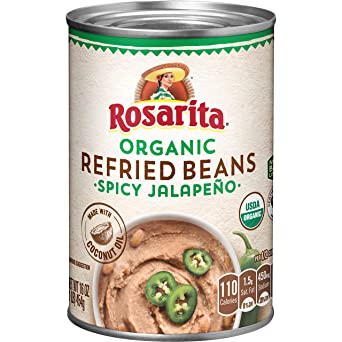 Rosarita Organic Spicy Jalapeno Refried Beans, 16 Oz. (Pack of 12)