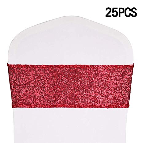 Desirable Life Stretch Sequin Chair Sashes Chair Bands for Hotel Wedding Reception Party Event Chair Cover Decoration 4"x16"