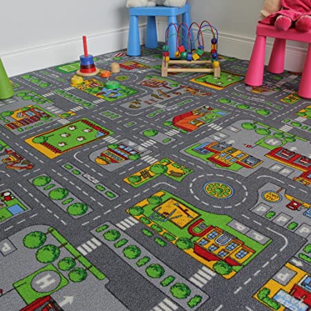 Children's Play Village Mat Town City Roads Rug 140cm x 200cm (4'7" x 6'7")