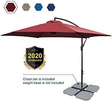 FRUITEAM 10Ft Patio Offset Umbrellas Hanging Garden Umbrellas Large Market Umbrella with Crank & Cross Base, Waterproof UV Protection Outdoor Cantilever Umbrella with Ventilation, Coral Red