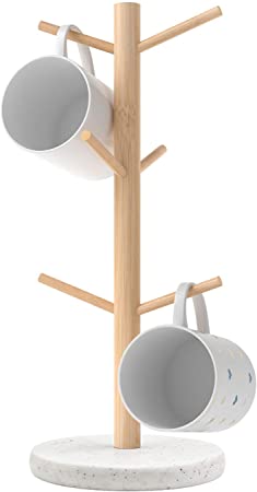 Topsky 6 Cup Mug Tree - Mug Holder Kitchen Cup Rack with Weighted Base, Stone Effect