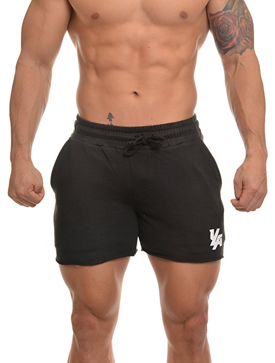 Youngla Men's French Terry Solid Bodybuilding Gym Running Workout Shorts
