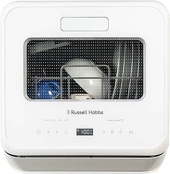 Russell Hobbs Mini Dishwasher Compact Table Top 2 Place Setting, LED Display, Touch Control, 4 Programmes, Portable & Efficient, Baby Care, Rinse & Eco Mode, No Plumbing, White RH2TTDW101W