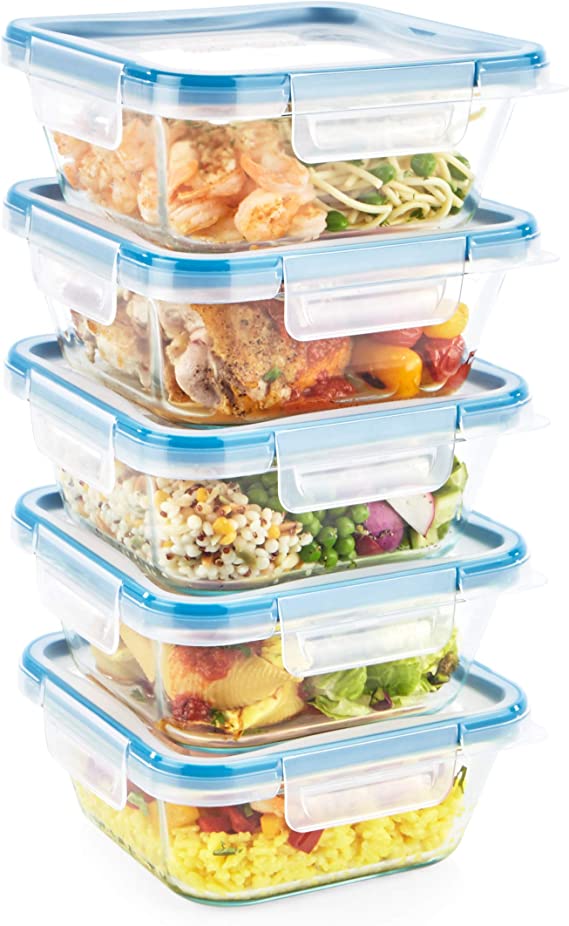 Snapware Total Solution 10-Pc Glass Food Storage Containers Set with Plastic Lids, 4-Cup Meal Prep Container, Non-Toxic, BPA-Free Lids with 4 Locking Tabs, Microwave, Dishwasher, and Freezer Safe