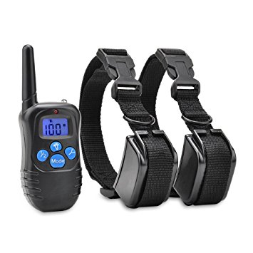 Eulay Rechargeable and Rainproof 330 yd Remote No Bark Dog Training Shock Collar for Dogs with Shock Electronic ,Beep and Vibration Electric Collar, Comfortable Silicone Buttons