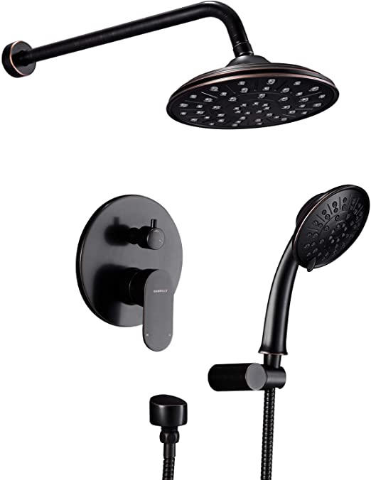 Shower System, Wall Mounted Shower Faucet Set for Bathroom with High Pressure 8 Rain Shower Head and 3-Setting Handheld Shower Head Set, Oil Rubbed Bronze Rough in Valve Included