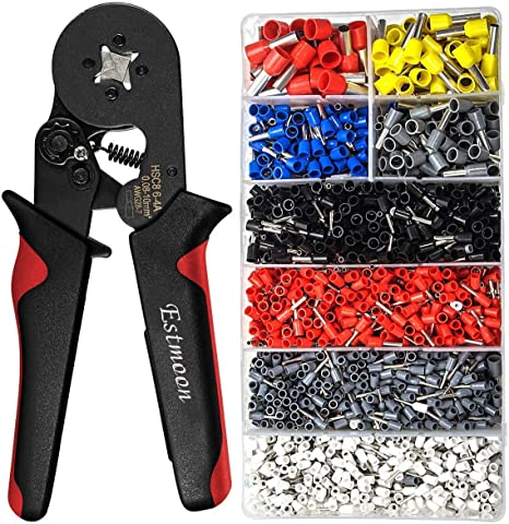 Crimper Plier Set, Estmoon Self-Adjustable Ratchet Wire Crimping Tool，with 1800pcs Wire Ferrules Wire Ends Terminals AWG 28-7, 0.08-10mm²