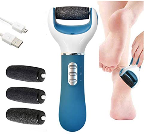 Foot File Callus Remover Electric,Three different speed, Rechargeable,Pedicure Tools Foot Scrubber for Dry Dead and Cracked Skin,Electronic Dry Foot File-Callus Remover ,Pedicure Kit, Professional Feet Care ,Four Roller Included