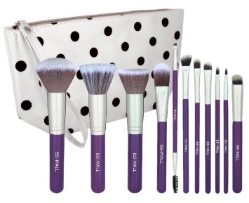 BS-MALL(TM) Premium Synthetic Concealer Powder Foundation Angled Eyeshadow Duo Fibre Blush Blending 11 PCS Makeup Brushes Set(Silver Purple)