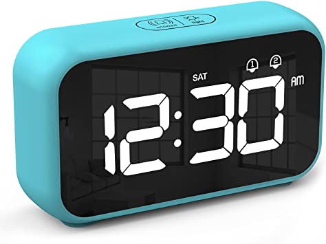 CHEREEKI Alarm Clock, Digital Clock with Nap Timer, Snooze, Battery Powered and USB Charging with Dual Alarms for Bedroom, Bedside, office& Travel (Blue)