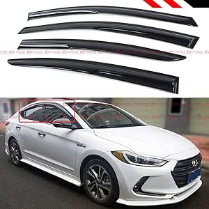 3D Wavy Smoke Window Visor Rain Guard Deflector Compatible with for 2017-2020 Hyundai Elantra 4 Door Sedan