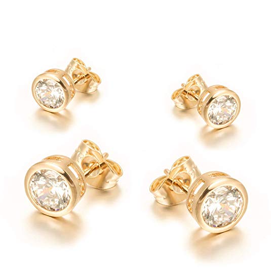 Yumay 9ct Gold Stud Earrings Made with Sparkling White Crystal for Women