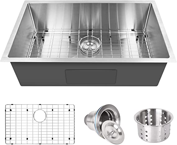 YSSOA Undermount Workstation Kitchen Sink, 16 Gauge Single Bowl Stainless Steel with Accessories (Pack of 3 Built-in Components), 30-Inch, Silver