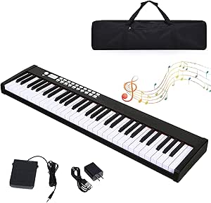 Keyboard Piano, 61-Key Digital Piano with Semi-weighted Keys for Beginners, Portable Electric Piano Supports MIDI/USB and Wireless Connection, with Built-in Stereo Speakers (Black)