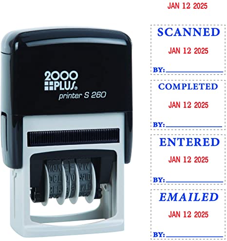 2000 PLUS 4-in-1 Self-Inking E-Message Date Stamp, 1-78" x 3/16" Impression, Blue and Red Ink (011098)