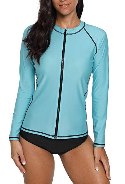 ATTRACO Women's Rashguard Swimsuit Zip Front Sun Protection Shirt UPF 50