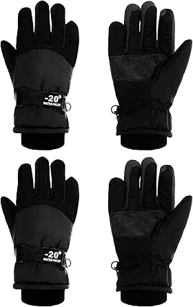 SATINIOR 2 Pairs Kids Waterproof Winter Snow Gloves Ski Gloves for Boy Girl Outdoor Warm Thickening Snowboard Gloves