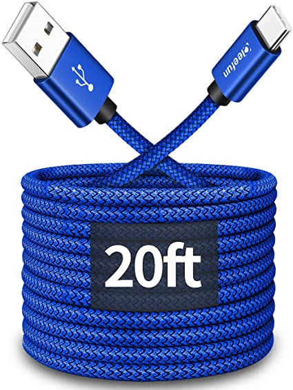 20ft Extra Long USB Type C Cable, CLEEFUN USB A to USB C Cable Nylon Braided Charger Cord Compatible with Samsung Galaxy Note, LG, Moto, Sony, Google Pixel, Switch and More USB C Smartphone & Tablet