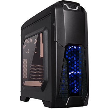 ROSEWILL ATX Case, Mid Tower Case with Blue LED Fan, Gaming Case for PC with Side Window Panel & 3 Fans Pre-Installed, Computer Case 4 x USB 3.0 Ports - NAUTILUS 200B