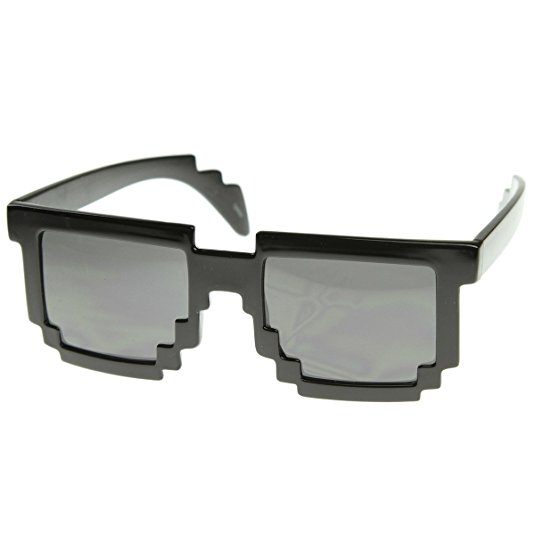 zeroUV - Pixelated 8-Bit Black Sunglasses CPU Gamer Geek Novelty Glasses
