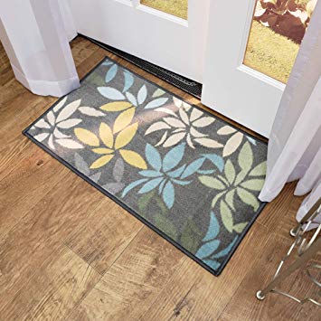 Maxy Home Adaline Floral Leaves Soft Cut Pile Non Slip 18" x 31" New Trend Indoor Door Mat, Grey