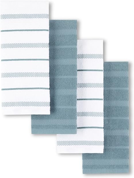 KitchenAid Albany Kitchen Towel 4-Pack Set, Fog Blue/White, 16"x26"